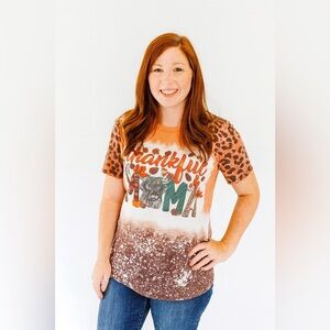 Thankful Mama Brown Short Sleeve Fall Top Large